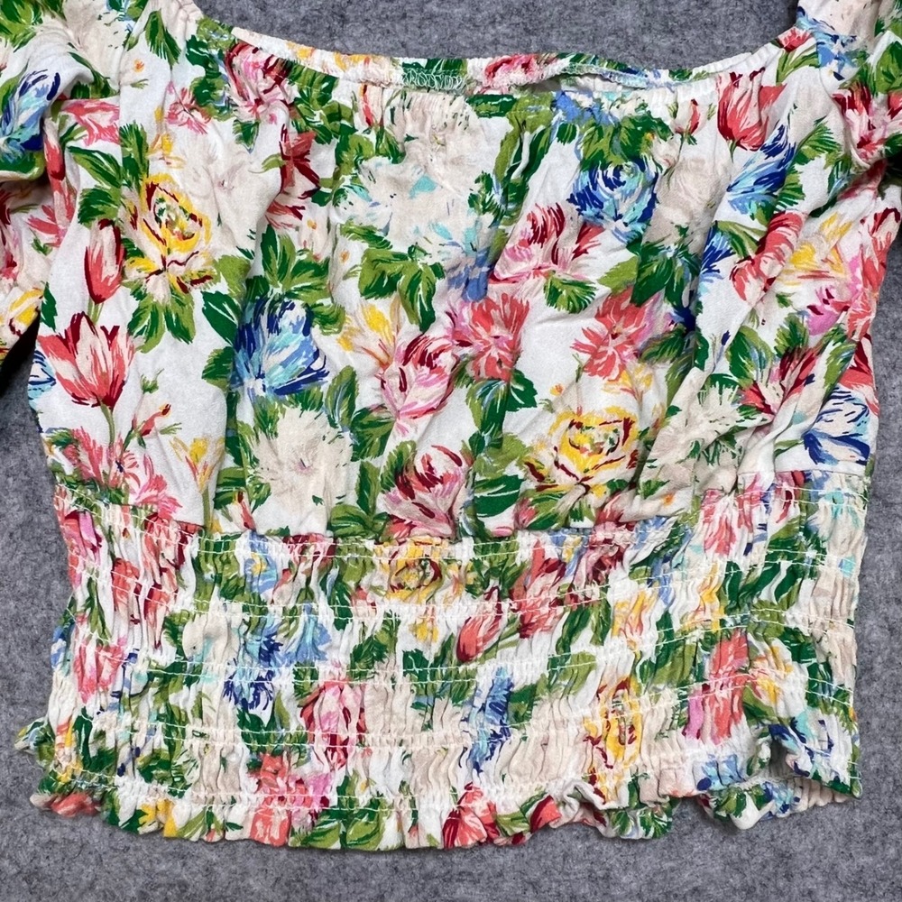 AFRM Floral Smocked Crop Top‎ Long Balloon Sleeve Cottagecore Festival Medium - Picture 3 of 7